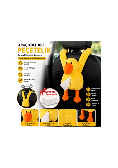Araç Koltuğu Sarı Peçetelik Peluş Koltuk Arkası Peçete Tutucu Peçete
