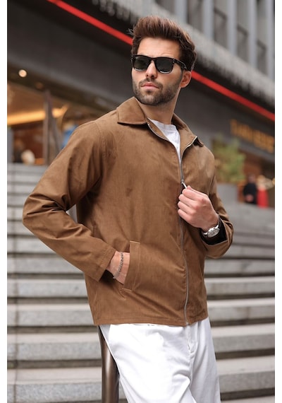 Madmext Camel Polo Yaka Süet Erkek Ceket E7221
