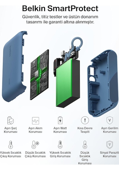 Belkin Bpb027hqbl Boostcharge 10.000 Mah 20w Usb-c Powerbank Dijital Göstergeli Taşınabilir Şarj Cihazı - Mavi Siyah