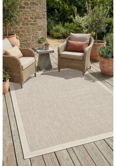 Çerçeveli Bohem Dokunuşlu Doğal Tonlarda Modern Sisal Bej - Krem Renk Halı Krem