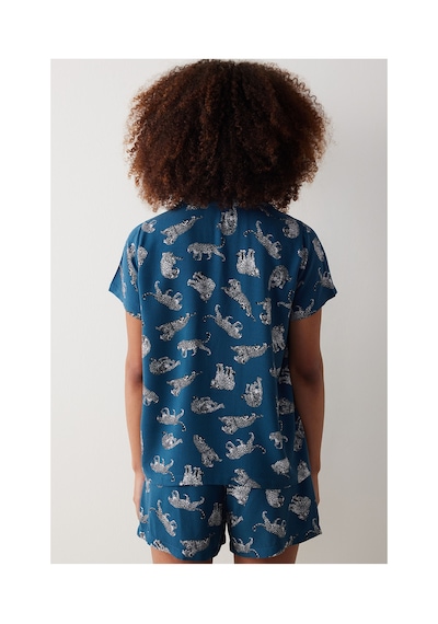 Penti Base Dark Desenli Pijama Takımı Koyu Petrol