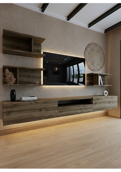 Resital Ledli Duvara Monte Tv Sehpası - Ceviz - W6014-2 Ceviz