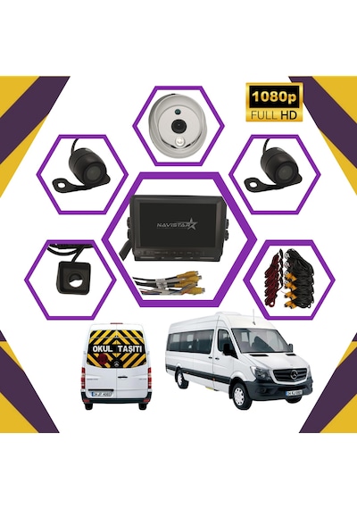 Kayıtlı Servis Okul Taşıtları 4 lü Kamera 7 inç Monitör Full Set