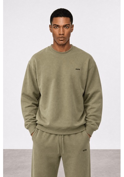 Erkek Respire Basic Oversize Sweatshirt Haki