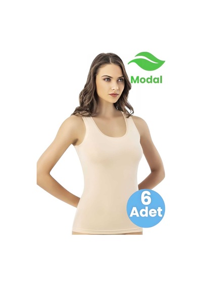 Tezzgelsin Kadın 6'lı Kalın Askılı Biye Detaylı Modal Atlet Ten Rengi