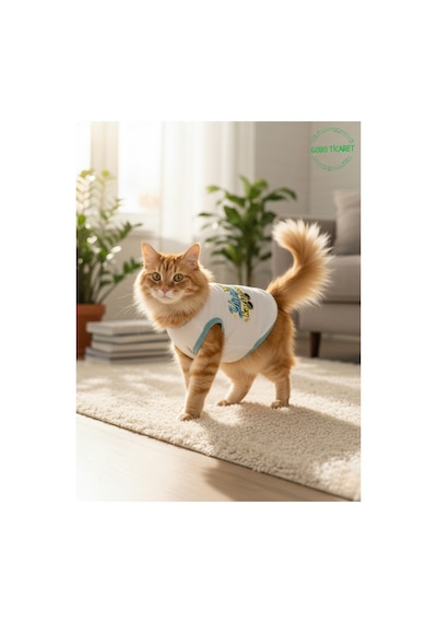 Beyaz Yürüyen Karizma Yazılı Kedi Ve Köpek Kıyafeti Tişörtü Elbisesi Medium/m/beden 2