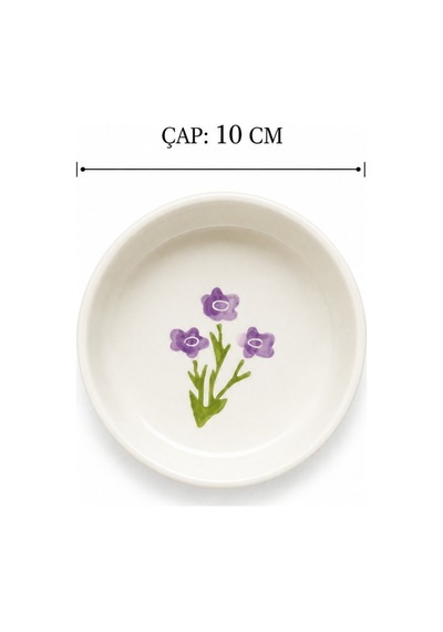 Lila Gift 4 Lü Seramik Kase Seti 10 Cm Çiçek Desenli Çerezlik Ve Sosluk Beyaz
