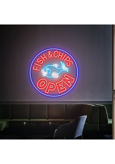 Fısh&chıps Open Yazılı Ve Şekilli Neon Tabela Kırmızı