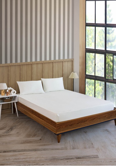 Pamuklu Çizgili Saten Tek Kişilik Lastikli Çarşaf Seti 100x200cm3