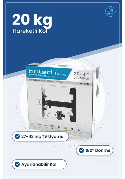 Hareketli Tv Ası Aparatı İla 42 İnç 20kg Döner Duvar Asısı Ayar