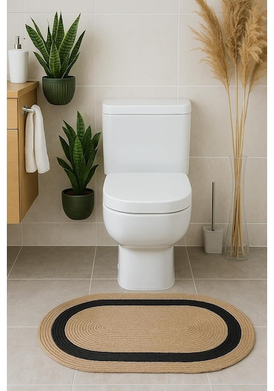 Tr Oval Jüt Paspas, Kahverengi Ve Siyah Çizgili, Dekoratif Kapı Önü Ve Banyo Paspası Hasır, 50x80, Oval Diğer