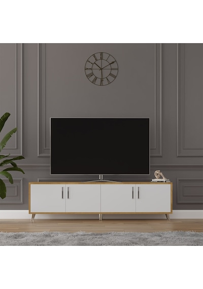 Asra Trend Tv Ünitesi T-03 %100 MDF 160 cm Tv Sehpası 4 Kapaklı Raflı Beyaz-Petra
