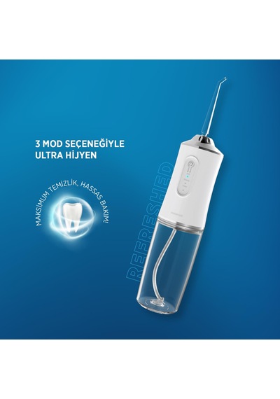 Polosmart Pbs702 Şarjlı Ağız Duşu 3 Modlu 4 Yedek Başlık Ipx6 Su Geçirmez Type-c Şarjlı Beyaz