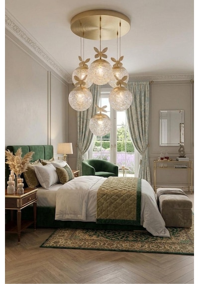 LumiaLighting Küre Model 6"lı Kumandalı Gold 3 Renk Modu Ledli Kristal Taşlı Modern Salon Mutfak Oturma Odası Led Avize