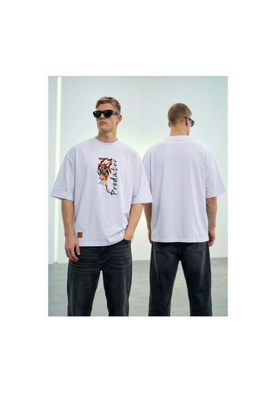 Wild Wood Garment Wild Wood "predator" Tiger Eye Streetwear Premium Kalite Oversize T-shirt Beyaz