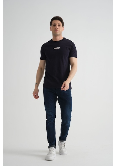 Shooter Sportwear Shooter Erkek T-shirt Minimal Baskılı Pamuklu Kumaş Standart Kalıp Lacivert