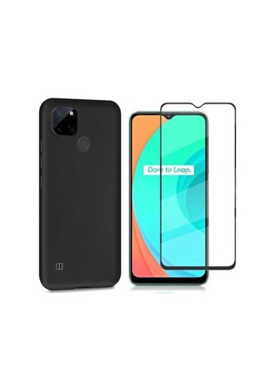 Oppo Realme C25y Kılıf Esnek Ince Soft Tasarım Dayanıklı Kılıf Ve Tam Kaplayan Ekran Koruyucu Siyah