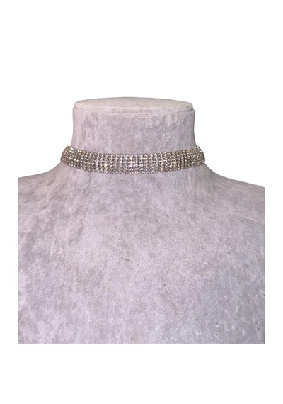 Kırmızı Sanat Evi Full Taşlı Altı Sıra Parlak Choker Kolye ve Küpe Seti Gümüş