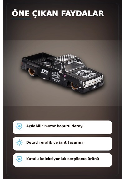 Hot Rod Tasarımlı 1/64 Chevrolet Silverado Dually Diecast Model Araba - Tekli Kutu Bx-313351