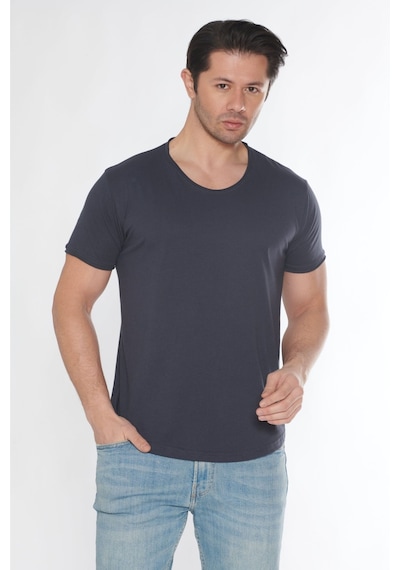 Black Horn Erkek Geniş Yaka %100 Pamuk Salaş T-shirt Füme
