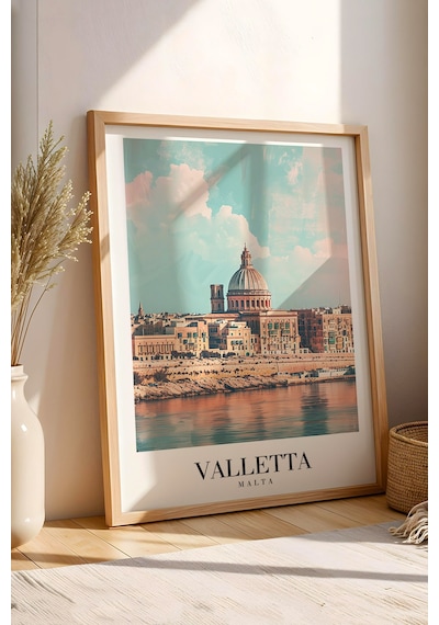 Valletta Malta Vintage Seyahat Posteri Çerçeveli Tablo - Premium Akdeniz Silüeti Elit Duvar Dekoru Kayın Valletta Malta Vintage Seyahat Posteri Çerçeveli Tablo - Premium Akdeniz Silüeti Elit Duvar Dekoru Kayın