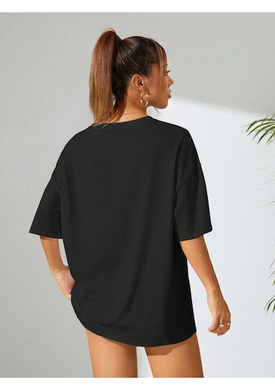 Uyguntarz Unisex Gül & Siluet Baskılı Tasarım Tshirt Siyah
