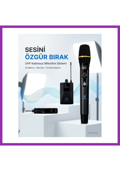 Bezos Uhf Kablosuz Mikrofon Seti El Yaka Ve Boyun Mikrofonlu 6.5mm Alıcılı 3.5mm Çeviricili Profesyonel Bty