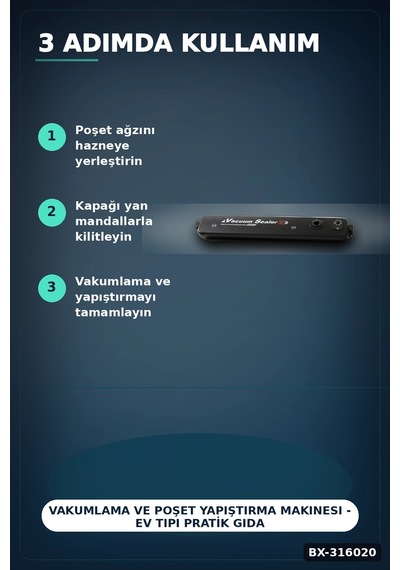 Vakumlama Ve Poşet Yapıştırma Makinesi - Ev Tipi Pratik Gıda Saklama Cihazı Bx-316020