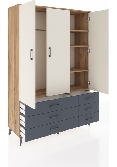Hyperion Dolap 5 Raflı 6 Çekmeceli Tek Askılı 132x44x195 Çam-aytaşı/antrasit Aytası/antrasıt Hyperion Dolap 5 Raflı 6 Çekmeceli Tek Askılı 132x44x195 Çam-aytaşı/antrasit Aytası/antrasıt