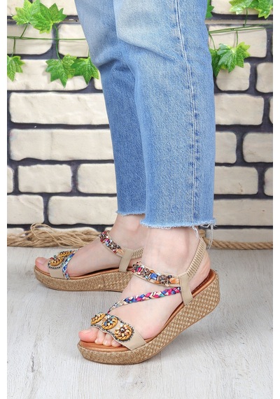 Vojo Daisy Rahat Taban Taş Boncuk Detaylı Kadın Sandalet 267800001858 14 Bej Bej