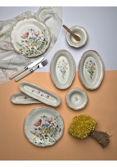 Tabak Evi Porselen Fulya Buket Kahvaltı Takımı 6 Kişilik 14 Parça Çok Renkli