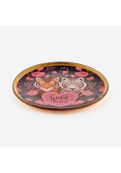 Siyah Cam Love Tiger Dekoratif Tabak 13x1x13 Cm