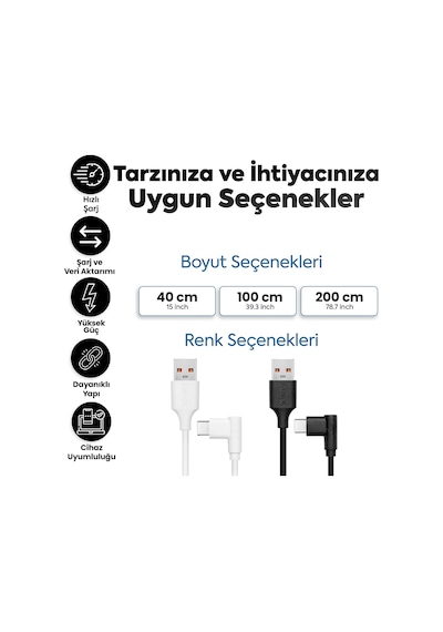 Usb To Type-c İle Uyumlu İphone Ve Samsung İle Uyumlu Hızlı Şarj Ve Data Kablosu 200 Cm L Tipi Gaming Beyaz