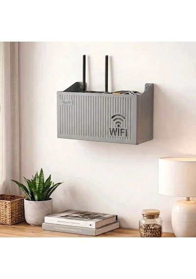 Duvar Tipi Wi-fi Modem Saklama Kutusu Gri Kablo Düzenleyici Router Raf Organizer 5047 Belirtilmemiş