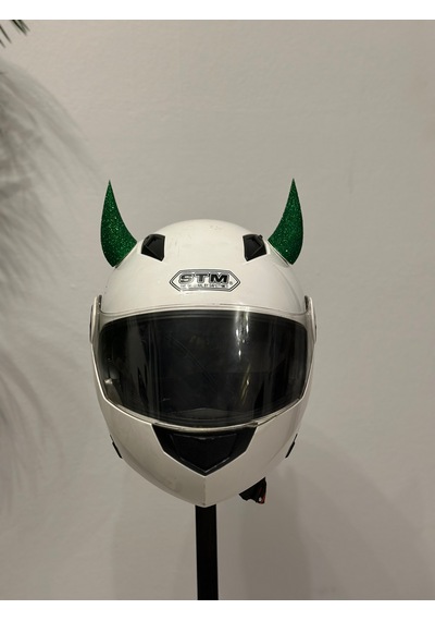 Motor & Motosiklet Yeşil Simli Şeytan Boynuzu Kask Dış Aksesuar Diğer