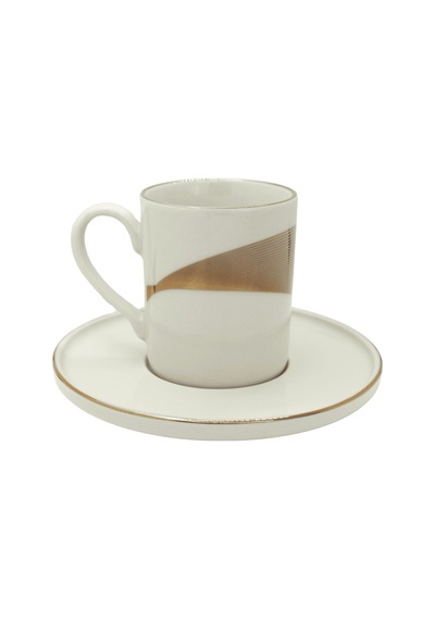Gold Çizgili 6 Kişilik Porselen Türk Kahvesi Fincan Takımı Altın Yaldızlı