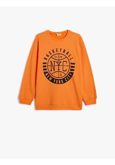 Koton Sweatshirt Uzun Kollu Bisiklet Yaka Basketbol Temalı Baskı Detaylı Turuncu 5wkb10242tk Turuncu