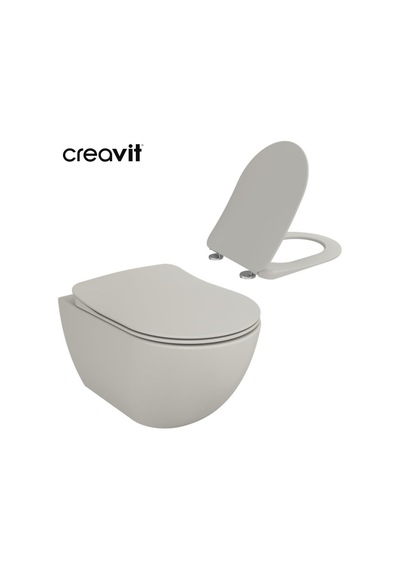 Creavit Free Rim-off Asma Klozet Cool Grey + Creavit Cool Grey Yavaş Kapanan Kapak Beyaz