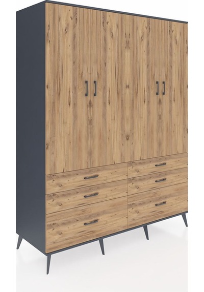 Kronos Gardrop 8 Raflı 6 Çekmeceli 4 Kapaklı 176x59x221 Antrasit-çam Çam Kronos Gardrop 8 Raflı 6 Çekmeceli 4 Kapaklı 176x59x221 Antrasit-çam Çam