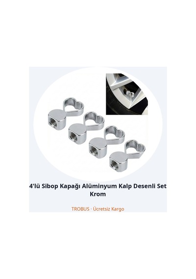 Trobus 4'lü Sibop Kapağı Alüminyum Kalp Desenli Set Krom