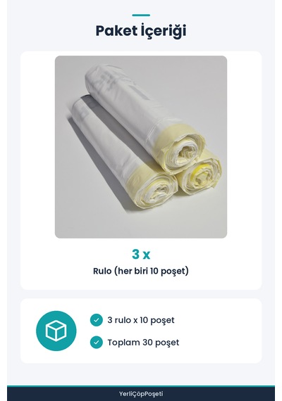 Büzgülü Çöp Torbası - 69cmx43cm - Kedi Kumu Poşeti 3x10 Toplam 30 Poşet