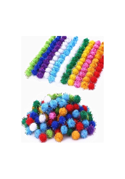 100 Adet. Simli Ponpon. 20 Mm. Renkli Peluş Ponpon. Minik Ponpon.