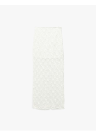 Koton Slim Fit Yüksek Bel Yırtmaçlı Dantel Kalem Etek Ekru 6sal70006ık