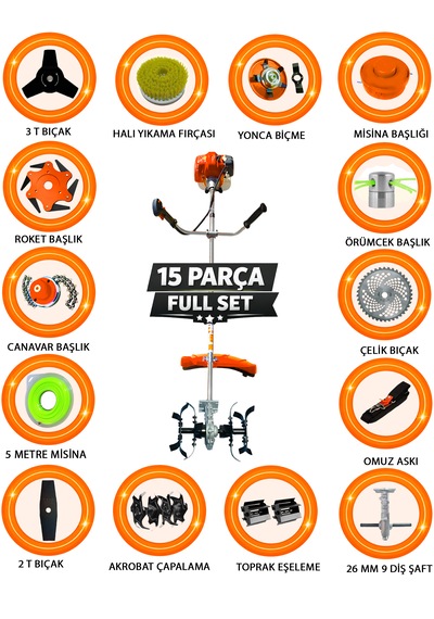 Prowackers German Kryvon-825 Yan Tip Tırpan+ Akrobat Çapalama + Toprak Eşeleme 15 Parça Arazi Seti