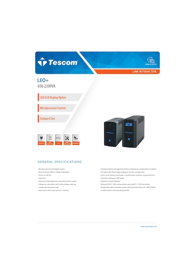 Tescom Leo+ 650VA LED RJ45 Modem Protect UPS Güç Kaynağı