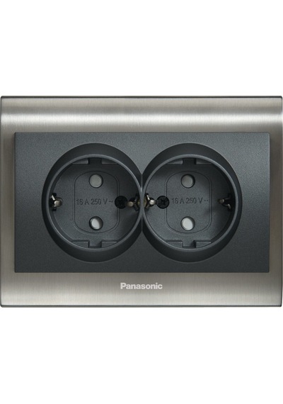 Viko Panasonic Thea Blu İkili Topraklı Priz, Çerçeve Inox+beyaz, Kapak Füme
