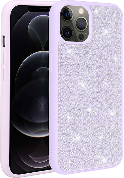 Apple Uyumlu iPhone 14 Pro Max Parlak Taşlı Tasarım Ston Kılıf-lila Lila Lila