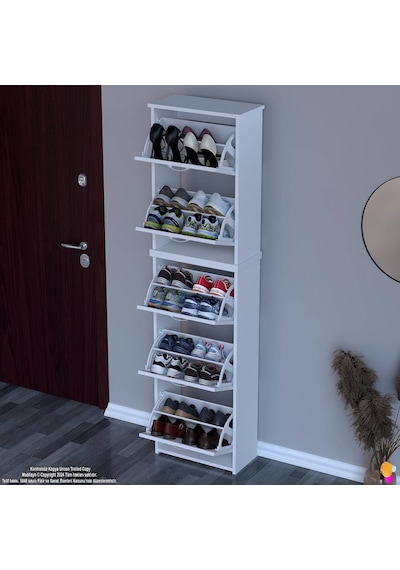 Modilayn Verve Antre 52x194x26 Cm Lik 5 Düşer Kapak 10 Göz Bölmeli Ayakkabılık Beyaz Modilayn Verve Antre 52x194x26 Cm Lik 5 Düşer Kapak 10 Göz Bölmeli Ayakkabılık Beyaz