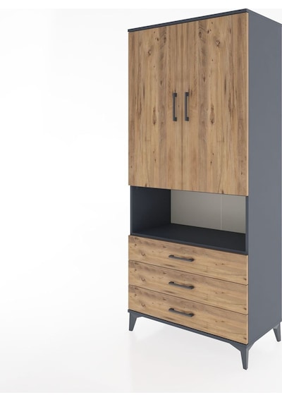 Hyperion Dolap 2 Raflı 3 Çekmeceli Tek Askılı 88x44x195 Antrasit-çam Antrasit