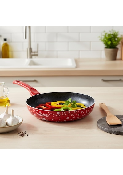 Lotus 26 Cm Sevgililer Günü Özel Seri Kırmızı Kırçıl Granit Efektli Yapışmaz Kızartma Tavası Belirtilmemiş